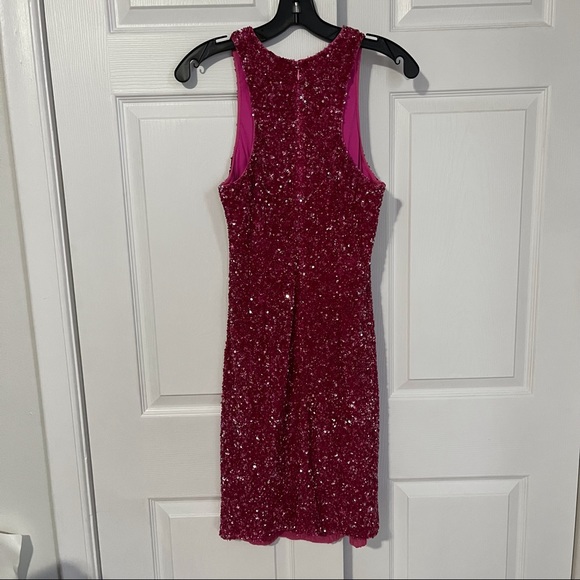 THEIA PINK SEQUINNED SLEEVELESS DRESS - Picture 9 of 14